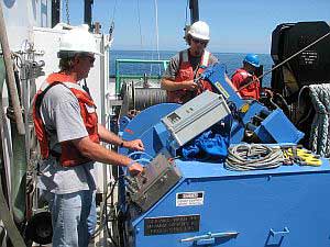 Winching the benthic sled from Lake Superior 