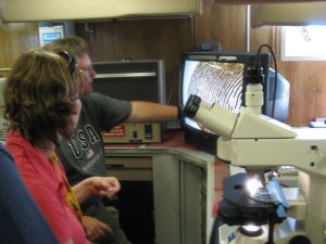 Microscope in RV Lake Guardian lab